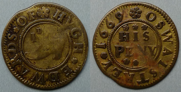 Oswestry, Hugh Edwards 1669 penny